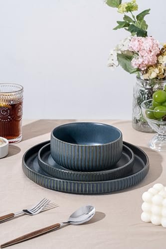 FOBENTA 24 Piece Starry Blue Ceramic Dish Set