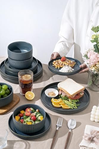 FOBENTA 24 Piece Starry Blue Ceramic Dish Set