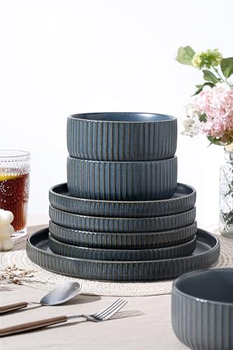 FOBENTA 24 Piece Starry Blue Ceramic Dish Set