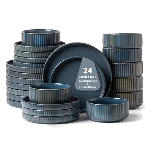 FOBENTA 24 Piece Starry Blue Ceramic Dish Set